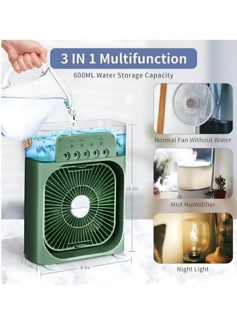 3-in-1 Portable Air Cooler Fan - Personal Desktop Humidifier with 600ML Water Tank, 7-Color LED Night Light, 3 Wind Speeds & 3 Spray Modes - USB Rechargeable Evaporative Cooling Fan for Home, Office & Travel - Image 1